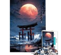 Jigsaw for Teenagers1000 Pieces Torii Gate Under A Red Moon Challenging To Complete Analysis And Logic Educational Game for And 14 Years And over (50X75cm)