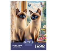 Jigsaw for Teenagers1000 Pieces Two Siamese Cats by The Window Jigsaw for Adults Brain Teaser Game Difficult Hard Stress Reduction Gifts 70x50cm/1000pcs
