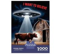 Jigsaw for Teenagers1000 Pieces UFO Abducting Cow Adult Puzzles Family Game Staycation Kill Time Deal As Gifts for The Whole Family 38x26cm/1000pcs