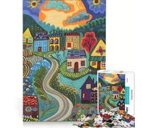 Jigsaw for Teenagers1000 Pieces Vibrant Road Flowing through Village Fun Games Train Your Brain And Hands Suitable for Desktop Decoration 38x52cm