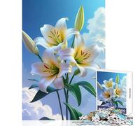 Jigsaw for Teenagers1000 Pieces White Lilies Against A Cloudy Sky Jigsaw for Teenagers Pattern Assembly Educational Challenge Unique Gifts for Birthday And Christmas (38x26cm)