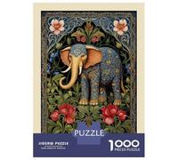 Jigsaw for Teenagers1000 Pieces William Morris Elephant Floral Jigsaw for Adults Toy Wall Decor A Work of Art Unique Birthday And Gifts 38x26cm/1000pcs