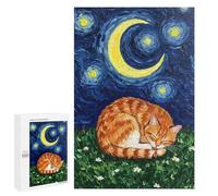 Jigsaw for Teenagerss 1000 PCS Cat Sleeping Under Starry Night Sky Adult Jigsaw Puzzle Brain Teaser Game Perfect Decoration Fun at Home Activities, 1000 PCS