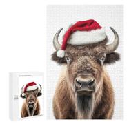 Jigsaw for Teenagerss 1000 PCS Christmas Bison with Santa Hat Adult Jigsaw Puzzle Brain Teaser Game Perfect Decoration Fun at Home Activities, 1000 PCS