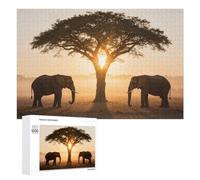 Jigsaw for Teenagerss 1000 PCS Elephants Under Tree at Sunset Teenagers Puzzles Relaxing Games Pattern Assembly Unique Birthday And Xmas Gifts 1000 PCS