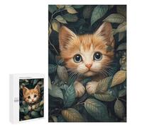 Jigsaw for Teenagerss 1000 PCS Kitten Hiding In Leaves Adult Jigsaw Puzzle Brain Teaser Game Perfect Decoration Fun at Home Activities, 1000 PCS