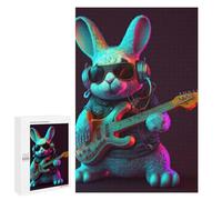 Jigsaw for Teenagerss 1000 PCS Rabbit Rock Star with Guitar Adult Jigsaw Puzzle Brain Teaser Game Perfect Decoration Fun at Home Activities, 1000 PCS