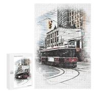 Jigsaw for Teenagerss 1000 PCS Red Tram In The City Puzzles for Adults Relax Games Analysis And Logic Fun at Home Activities, 1000 PCS