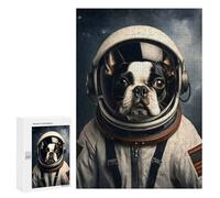 Jigsaw for Teenagerss 300 PCS Boston Terrier Astronaut Puzzles for Adults Relax Games Analysis And Logic Fun at Home Activities, 300 PCS