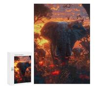 Jigsaw for Teenagerss 300 PCS Elephants Savanna Sunset Teenagers Puzzles Relaxing Games Pattern Assembly Unique Birthday And Xmas Gifts 300 PCS
