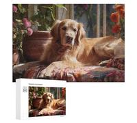 Jigsaw for Teenagerss 300 PCS Golden Retriever in Sunlit Garden Puzzles for Adults Relax Games Analysis And Logic Fun at Home Activities, 300 PCS