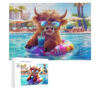 Jigsaw for Teenagerss 300 PCS Highland Cow Poolside Teenagers Puzzles Relaxing Games Pattern Assembly Unique Birthday And Xmas Gifts 300 PCS