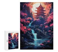 Jigsaw for Teenagerss 300 PCS Japanese Temple Waterfall Puzzle for Adults Relax Games But Fun And Humorous Unique Birthday And Xmas Gifts 300 PCS