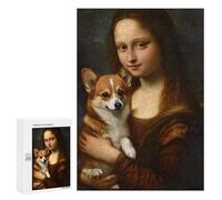 Jigsaw for Teenagerss 300 PCS Mona Lisa with Corgi Jigsaws for Adults Relaxing Games For Family Fun Christmas Birthday Gifts 300 PCS