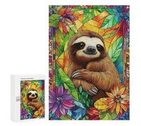 Jigsaw for Teenagerss 300 PCS Sloth in Stained Glass Adult Jigsaw Puzzle Brain Teaser Game Perfect Decoration Fun at Home Activities, 300 PCS