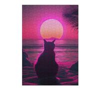 Jigsaw for Teenagerss 38x26cm/1000pcs Cat Animal Retro Sunset Jigsaw for Adults Hands-on Game Difficult Challenge Challenging Game Gifts 38x26cm/1000pcs