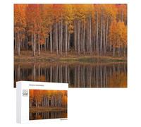 Jigsaw for Teenagerss 500 PCS Autumn Aspen Trees Reflected in Lake Puzzles for Adults Relax Games Analysis And Logic Fun at Home Activities, 500 PCS