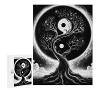 Jigsaw for Teenagerss 500 PCS Black And White Yin Yang Space Tree Jigsaws for Adults Relaxing Games For Family Fun Christmas Birthday Gifts 500 PCS