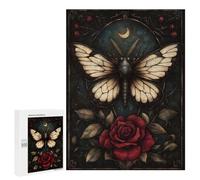 Jigsaw for Teenagerss 500 PCS Gothic Moth And Rose Adult Jigsaw Puzzle Brain Teaser Game Perfect Decoration Fun at Home Activities, 500 PCS