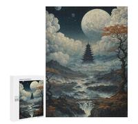 Jigsaw for Teenagerss 500 PCS Pagoda Under The Full Moon Puzzles for Adults Relax Games Analysis And Logic Fun at Home Activities, 500 PCS