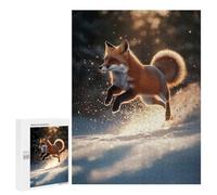 Jigsaw for Teenagerss 500 PCS Red Fox Leaping in Snow Adult Jigsaw Puzzle Brain Teaser Game Perfect Decoration Fun at Home Activities, 500 PCS