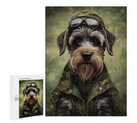 Jigsaw for Teenagerss 500 PCS Schnauzer Camo Jacket Adult Jigsaw Puzzle Toy Wall Decor Precision Cutting Challenging Game Gifts 500 PCS