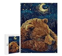 Jigsaw for Teenagerss 500 PCS Sleeping Bear Under Starry Night Adult Jigsaw Puzzle Brain Teaser Game Perfect Decoration Fun at Home Activities, 500 PCS