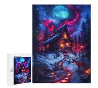 Jigsaw for Teenagerss 500 PCS Winter Cabin Under A Cosmic Sky Adult Jigsaw Puzzle Brain Teaser Game Perfect Decoration Fun at Home Activities, 500 PCS