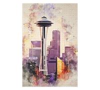 Jigsaw for Teenagerss 75x50cm/1000pcs Seattle in Watercolor Jigsaw for Adults Hands-on Game Difficult Challenge Challenging Game Gifts 75x50cm/1000pcs