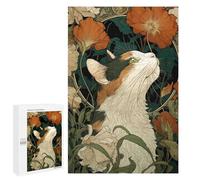 Jigsaw for Teenagerss1000 PCS Calico Cat in Flowers Puzzle for Adults Fun Games Difficult Challenge Deal As Gifts for The Whole Family 1000 PCS