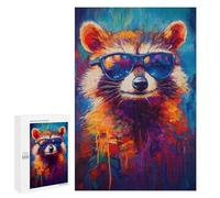 Jigsaw for Teenagerss1000 PCS Cool Raccoon Sunglasses Painting Abstract Puzzles for Adults Hands-on Game Enhance Memory Unique Birthday And Gifts 1000 PCS