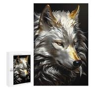 Jigsaw for Teenagerss1000 PCS Gold White Wolf Side View Puzzle for Adults Fun Games Difficult Challenge Deal As Gifts for The Whole Family 1000 PCS