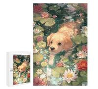 Jigsaw for Teenagerss1000 PCS Golden Retriever in Lily Pond Puzzle for Adults Fun Games Difficult Challenge Deal As Gifts for The Whole Family 1000 PCS