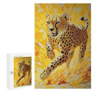 Jigsaw for Teenagerss1000 PCS Impasto Cheetah Running - Bold Brushstroke Art Puzzle for Adults Fun Games Difficult Challenge Deal As Gifts for The Whole Family 1000 PCS