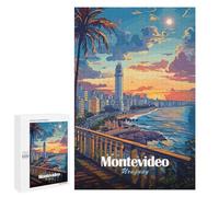Jigsaw for Teenagerss1000 PCS Montevideo Uruguay Cityscape at Sunset Puzzle for Adults Fun Games Difficult Challenge Deal As Gifts for The Whole Family 1000 PCS