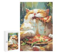 Jigsaw for Teenagerss1000 PCS Pizza Cute Cartoon Cat Adult Puzzles Relaxing Games Difficult Challenge Unique Birthday And Gifts 1000 PCS