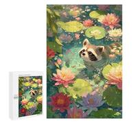 Jigsaw for Teenagerss1000 PCS Raccoon in Lily Pond Puzzle for Adults Fun Games Difficult Challenge Deal As Gifts for The Whole Family 1000 PCS