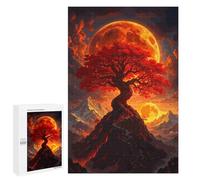 Jigsaw for Teenagerss1000 PCS Red Tree Under Fiery Moon Puzzle for Adults Fun Games Difficult Challenge Deal As Gifts for The Whole Family 1000 PCS