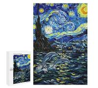 Jigsaw for Teenagerss1000 PCS Starry Night Dolphins Painting Puzzle for Adults Fun Games Difficult Challenge Deal As Gifts for The Whole Family 1000 PCS