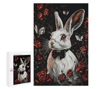 Jigsaw for Teenagerss1000 PCS White Rabbit with Roses Puzzle for Adults Fun Games Difficult Challenge Deal As Gifts for The Whole Family 1000 PCS