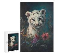 Jigsaw for Teenagerss1000 PCS White Tiger Cub in Flowers Puzzle for Adults Fun Games Difficult Challenge Deal As Gifts for The Whole Family 1000 PCS