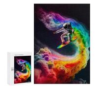 Jigsaw for Teenagerss300 PCS Astronaut Surfing Rainbow Wave Puzzles for Adults Hands-on Game Enhance Memory Unique Birthday And Gifts 300 PCS