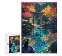 Jigsaw for Teenagerss300 PCS Autumn Shrine Japanese Black Cat Puzzle for Adults Fun Games Difficult Challenge Deal As Gifts for The Whole Family 300 PCS