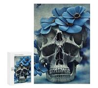 Jigsaw for Teenagerss300 PCS Blue Flower Skull I Adult Puzzles Relaxing Games Difficult Challenge Unique Birthday And Gifts 300 PCS