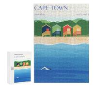 Jigsaw for Teenagerss300 PCS Cape Town Beach Huts Illustration Puzzle for Adults Fun Games Difficult Challenge Deal As Gifts for The Whole Family 300 PCS