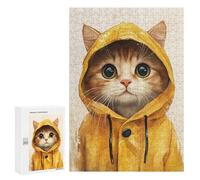 Jigsaw for Teenagerss300 PCS Cute Cat in Yellow Raincoat Puzzle for Adults Fun Games Difficult Challenge Deal As Gifts for The Whole Family 300 PCS