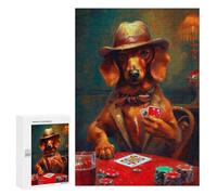 Jigsaw for Teenagerss300 PCS Dachshund Plays Poker Puzzles for Adults Hands-on Game Enhance Memory Unique Birthday And Gifts 300 PCS