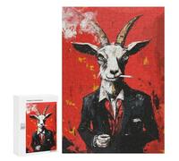 Jigsaw for Teenagerss300 PCS Goat in Suit Smoking Cigarette Puzzle for Adults Fun Games Difficult Challenge Deal As Gifts for The Whole Family 300 PCS