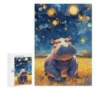 Jigsaw for Teenagerss300 PCS Hippo Under Starry Sky Painting Puzzle for Adults Fun Games Difficult Challenge Deal As Gifts for The Whole Family 300 PCS