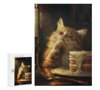 Jigsaw for Teenagerss300 PCS Orange Tabby Cat Cake Cute Adult Puzzles Relaxing Games Difficult Challenge Unique Birthday And Gifts 300 PCS